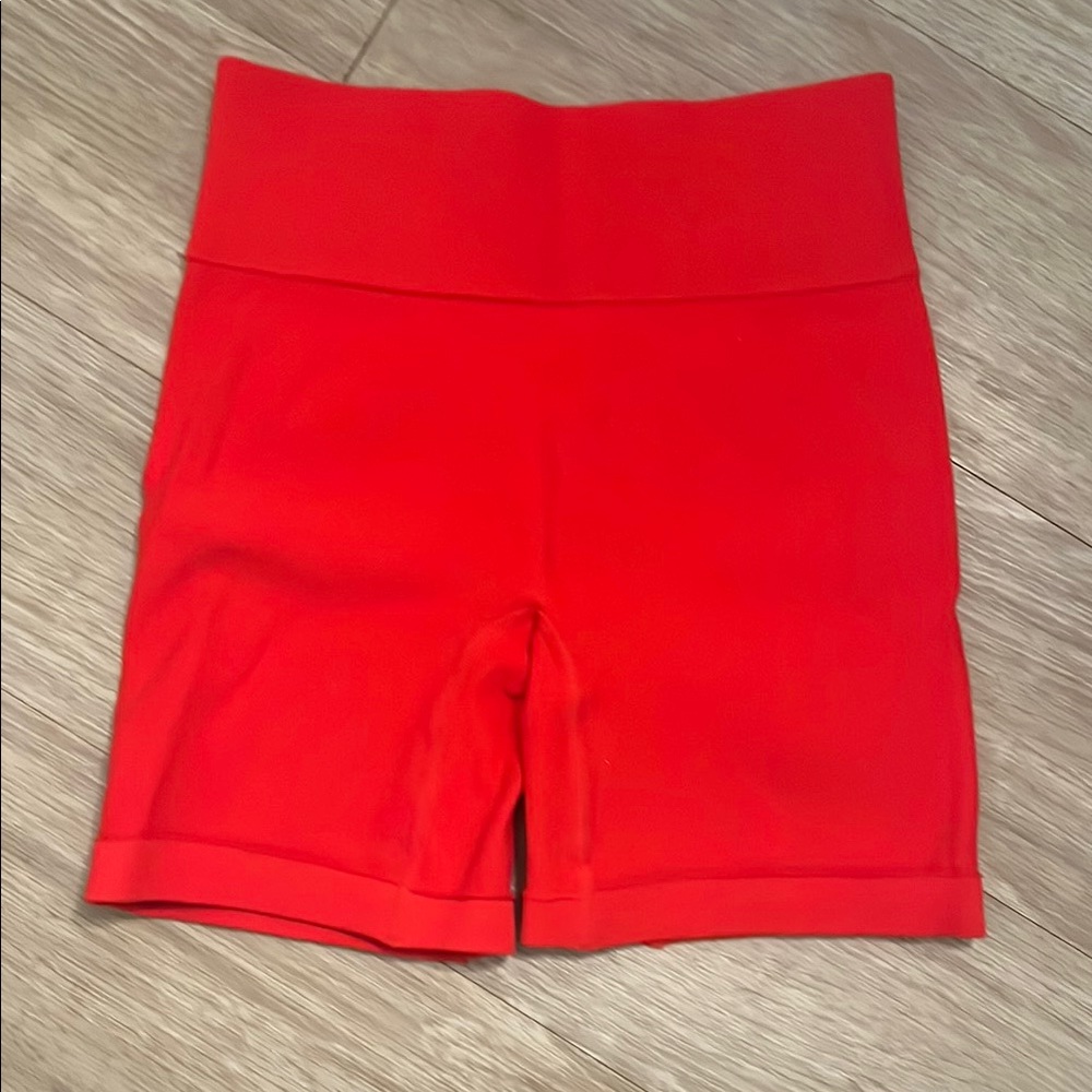 Amazon Essentials Red Bike Shorts High-Waisted Athletic